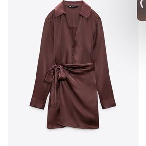 Brown Zara Satin Wrap dress! Size S!